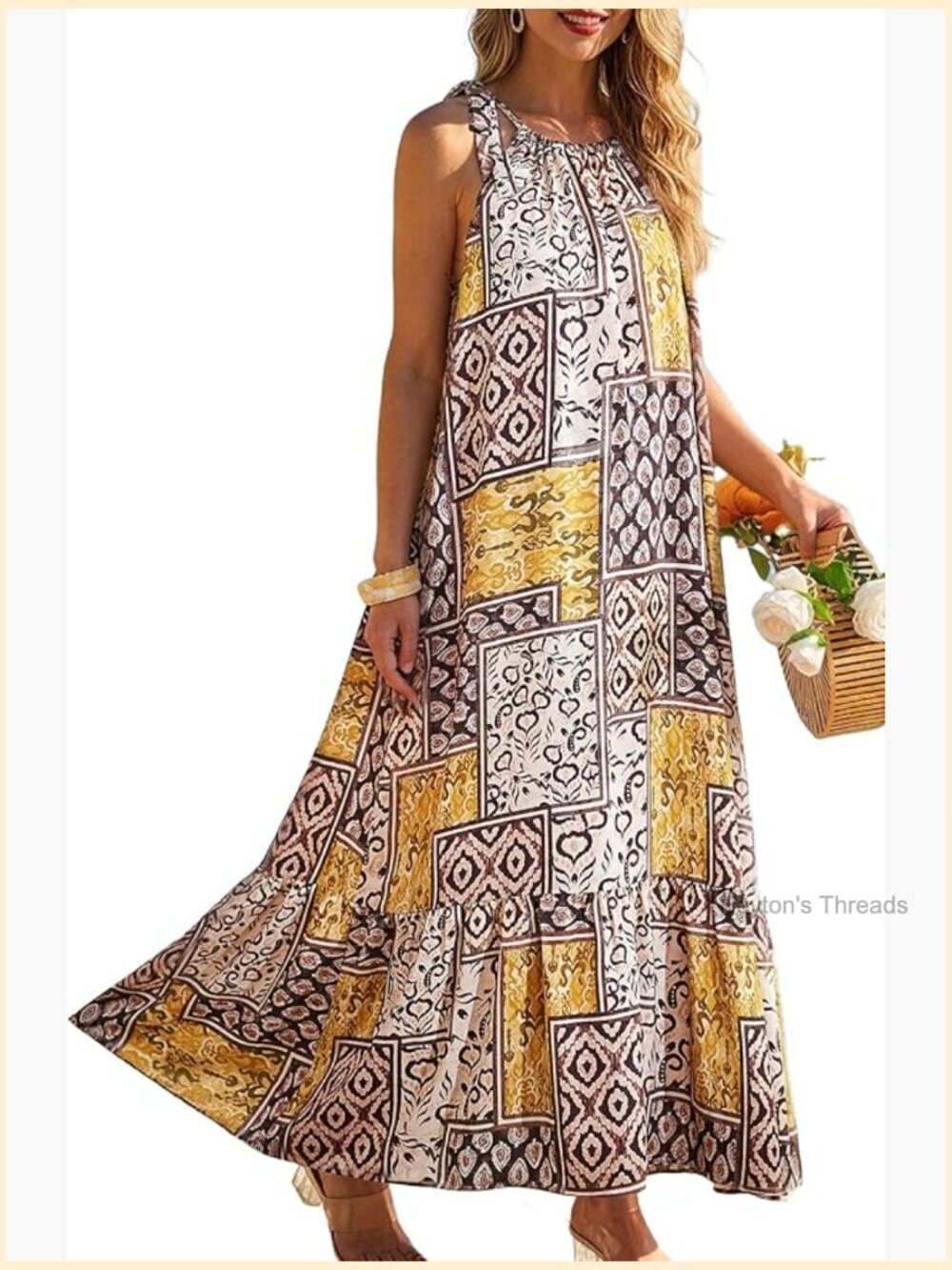 Swing A Line Maxi Dress with Pockets Full Lining Beach Casual Sundress